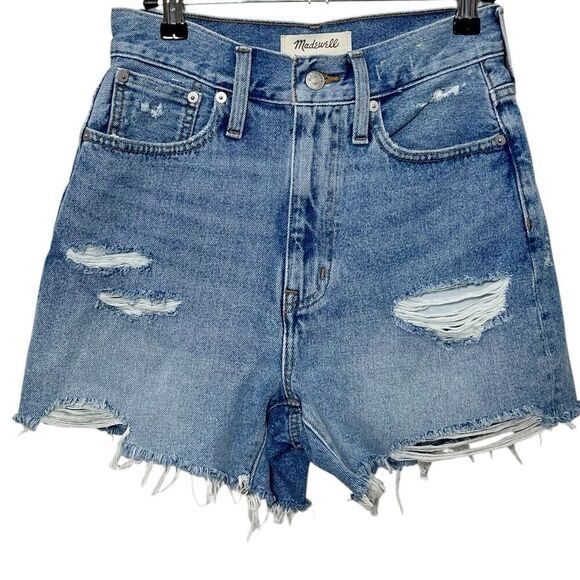 Madewell The Momjean Short Size 23 Flintwood Wash High Rise Distressed Denim - Picture 2 of 12